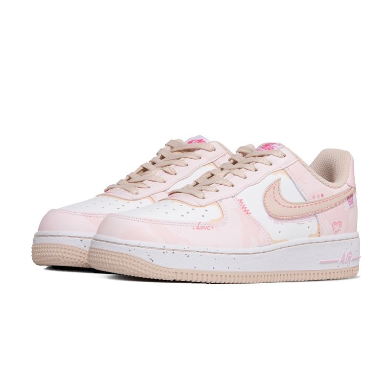 Custom Air Force 1 Shoes Beige Pink Love Notes - Image 3