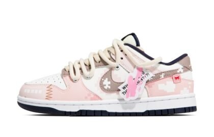 Custom Dunk Shoes Pink White Pixel Style